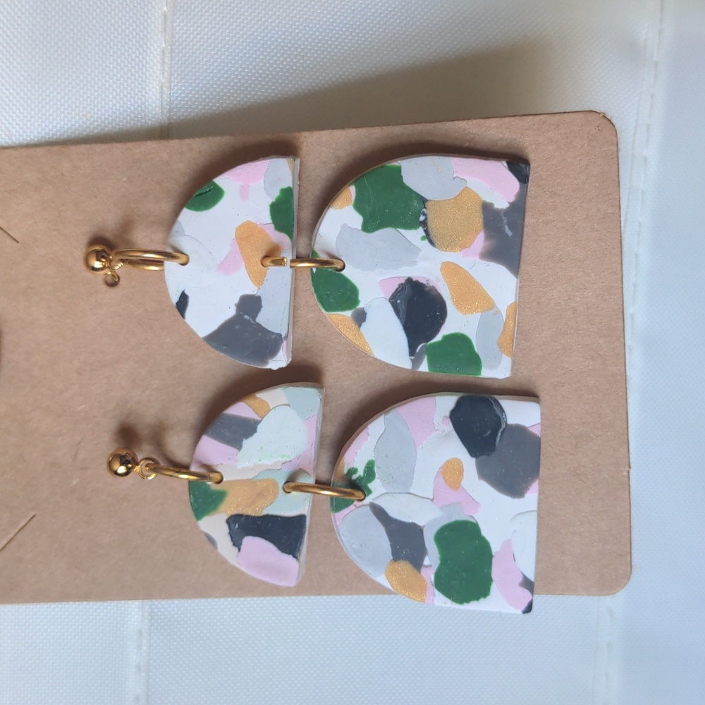 Multicolor Tiered Polymer Clay Drop Earrings
